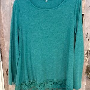 Teal Lace Hem Women's Top long sleeve xl Heather Patina color